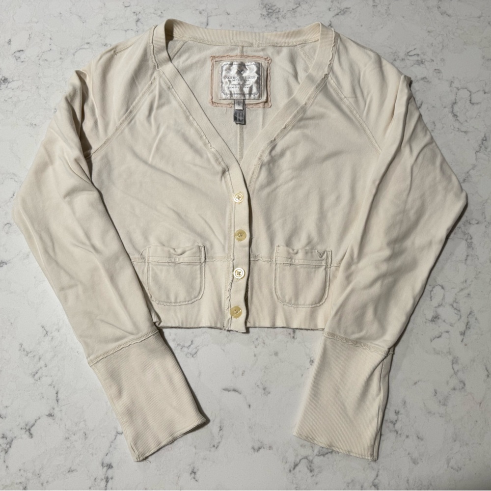 American Eagle Outfitters Cream Button-Up Cardigan
